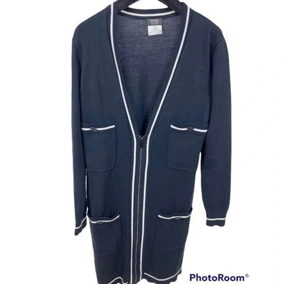 Chanel Uniform Long Preppy Cardigan in Navy Blue - Picture 1 of 7